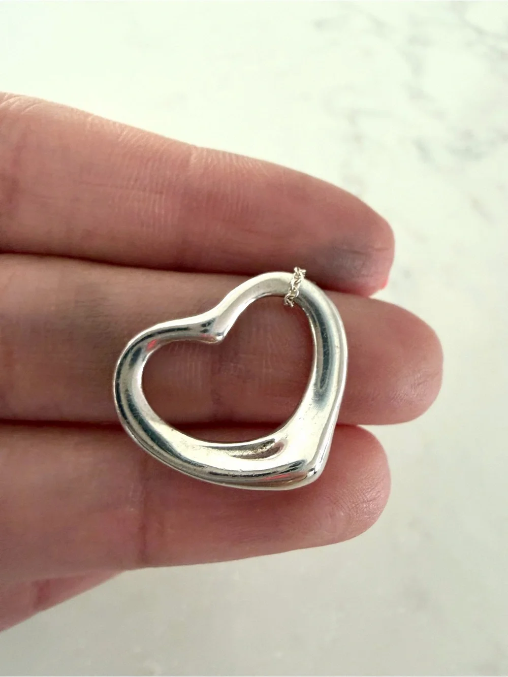 Tiffany & Co. Elsa Peretti Open Heart Necklace Medium 16mm 20” Sterling Silver - Picture 5 of 8